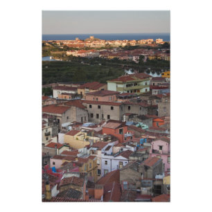 Italië, Sardinië, Bosa. Gezicht op stad vanaf Cast Foto Afdruk