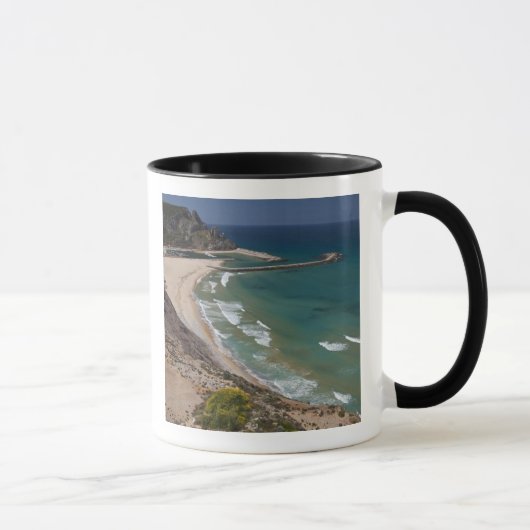 Italië, Sardinië, Buggerru. Buggerru strand en Mok (Rechts)