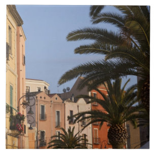 Italië, Sardinië, Cagliari. Gebouwen en palmen Tegeltje