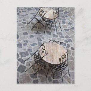 Italië, Sardinië, Castelsardo. Cafe-tabellen. Briefkaart