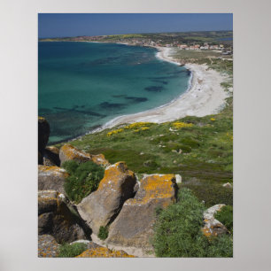 Italië, Sardinië, Tharros. Uitzicht vanaf de Spaan Poster