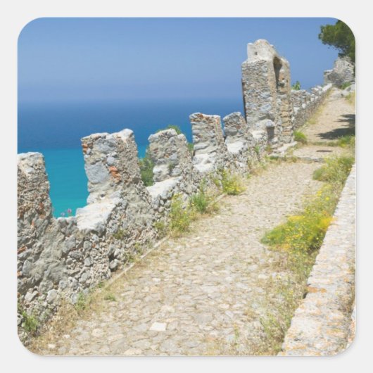 Italië, Sicilië, Cefalu, Cliffside Walkway, La Vierkante Sticker (Voorkant)