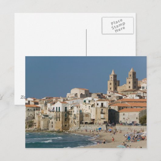 Italië, Sicilië, Cefalu, Uitzicht met Duomo uit Briefkaart (Voorkant / Achterkant)