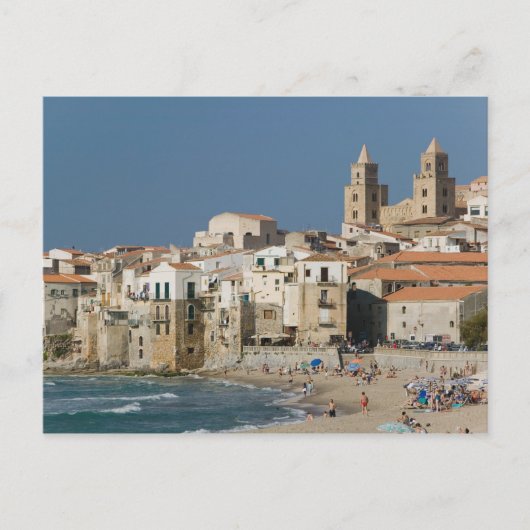 Italië, Sicilië, Cefalu, Uitzicht met Duomo uit Briefkaart (Voorkant)
