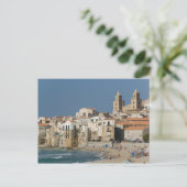 Italië, Sicilië, Cefalu, Uitzicht met Duomo uit Briefkaart (Staand voorkant)