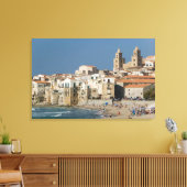 Italië, Sicilië, Cefalu, Uitzicht met Duomo uit Canvas Afdruk (Insitu (Woonkamer))