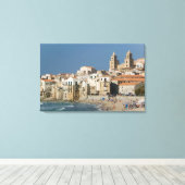 Italië, Sicilië, Cefalu, Uitzicht met Duomo uit Canvas Afdruk (Insitu (Houten vloer))