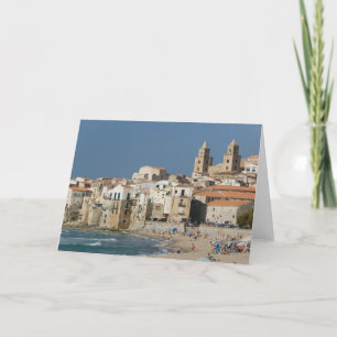 Italië, Sicilië, Cefalu, Uitzicht met Duomo uit Kaart