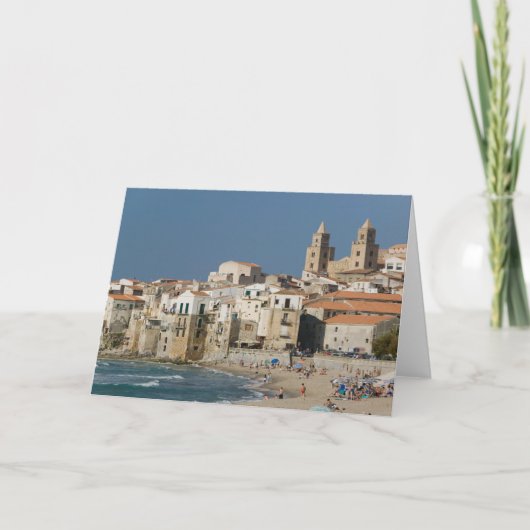 Italië, Sicilië, Cefalu, Uitzicht met Duomo uit Kaart (Voorkant)