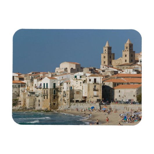 Italië, Sicilië, Cefalu, Uitzicht met Duomo uit Magneet (Horizontaal)
