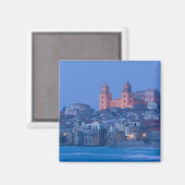 Italië, Sicilië, Cefalu, Uitzicht met Duomo uit Magneet (Voorkant / Achterkant)