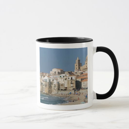 Italië, Sicilië, Cefalu, Uitzicht met Duomo uit Mok (Rechts)