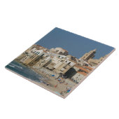 Italië, Sicilië, Cefalu, Uitzicht met Duomo uit Tegeltje (Zijkant)