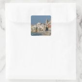 Italië, Sicilië, Cefalu, Uitzicht met Duomo uit Vierkante Sticker (Tas)