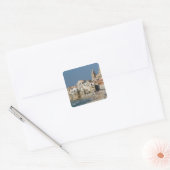 Italië, Sicilië, Cefalu, Uitzicht met Duomo uit Vierkante Sticker (Envelop)