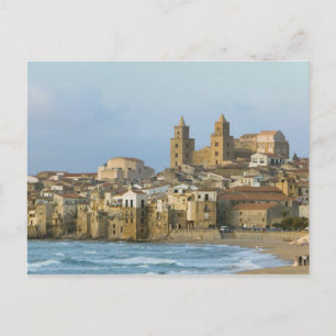 Italië, Sicilië, Cefalu, Uitzicht met Duomo van 2 Briefkaart
