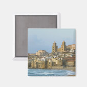 Italië, Sicilië, Cefalu, Uitzicht met Duomo van 2 Magneet (Voorkant / Achterkant)