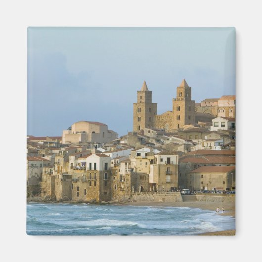 Italië, Sicilië, Cefalu, Uitzicht met Duomo van 2 Magneet (Voorkant)