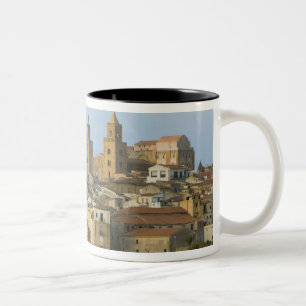 Italië, Sicilië, Cefalu, Uitzicht met Duomo van 2 Tweekleurige Koffiemok