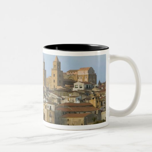 Italië, Sicilië, Cefalu, Uitzicht met Duomo van 2 Tweekleurige Koffiemok (Rechts)