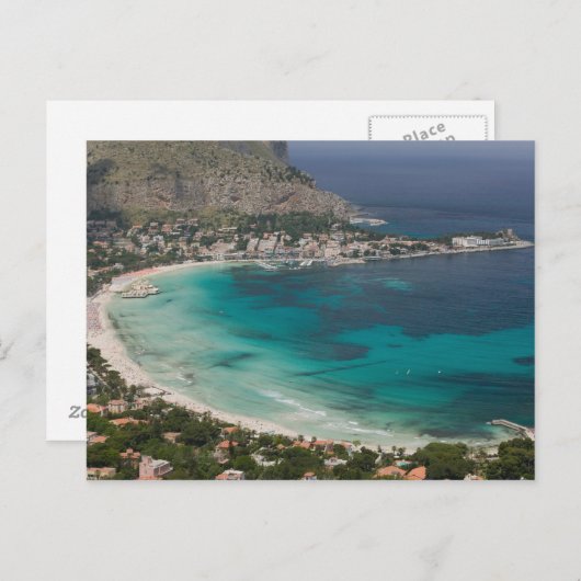 Italië, Sicilië, Mondello, Uitzicht van het strand Briefkaart (Voorkant / Achterkant)