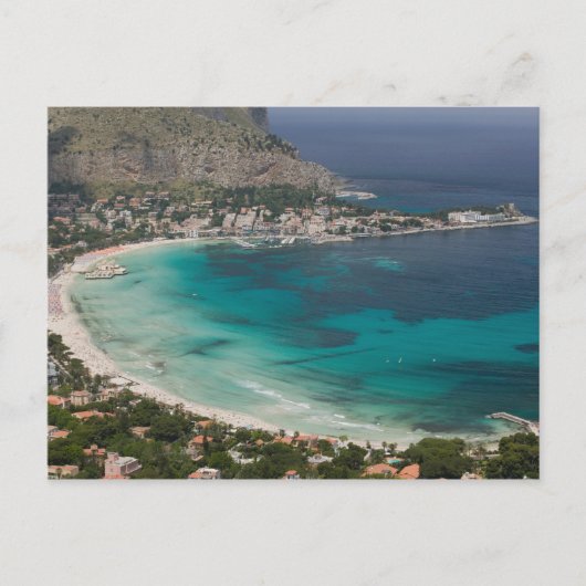 Italië, Sicilië, Mondello, Uitzicht van het strand Briefkaart (Voorkant)