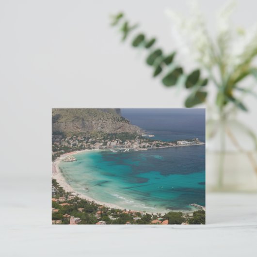 Italië, Sicilië, Mondello, Uitzicht van het strand Briefkaart (Staand voorkant)