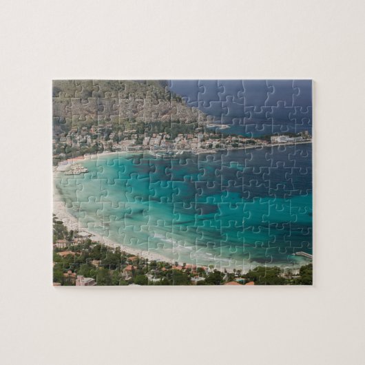 Italië, Sicilië, Mondello, Uitzicht van het strand Legpuzzel (Horizontaal)