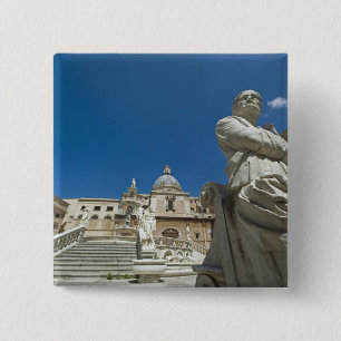 Italië, Sicilië, Palermo, fontein met buste en Vierkante Button 5,1 Cm
