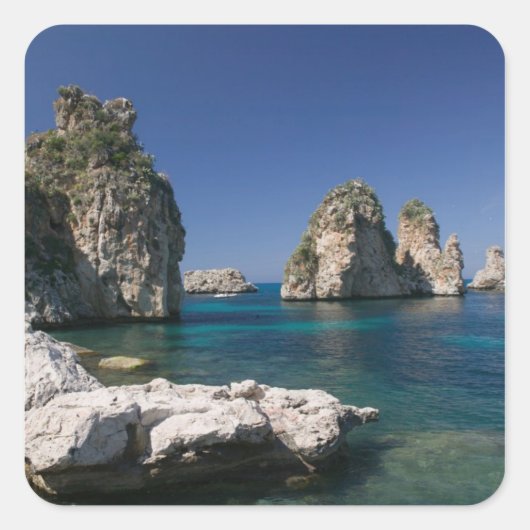 Italië, Sicilië, Scopello, Rocks door Tonnara Vierkante Sticker (Voorkant)