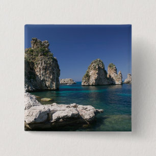 Italië, Sicilië, Scopello, Rotsen bij Tonnara Vierkante Button 5,1 Cm