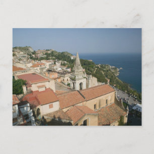 ITALIË, Sicilië, TAORMINA: Uitzicht op Piazza IX Briefkaart