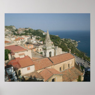 ITALIË, Sicilië, TAORMINA: Uitzicht op Piazza IX Poster