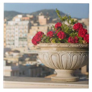 Italië, Sicilië, Termini Imerese, Uitzicht & Bloem Tegeltje