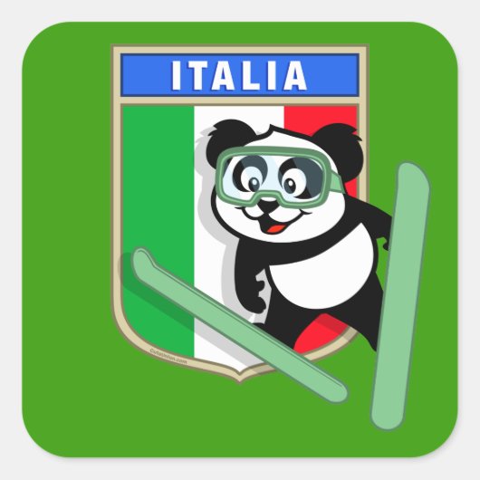 Italië Ski-springende Panda Vierkante Sticker (Voorkant)