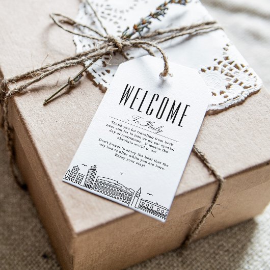Italië Skyline | Welkomstbericht Hangtags Cadeaulabel