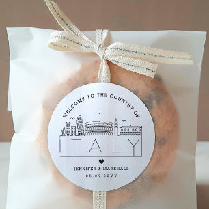Italië Skyline   Welkomstbericht voor bruiloft Ronde Sticker
