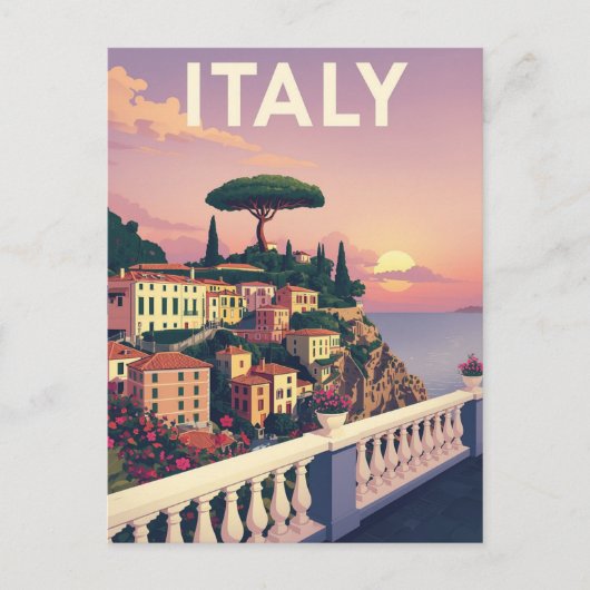  Italië Sunset Coastal Village Travel Briefkaart (Voorkant)