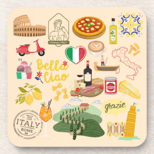 Italië Symbolen Bier Onderzetter (Voorkant)