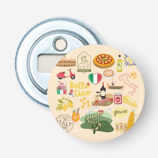 Italië Symbolen Button Flesopener (Voorkant)