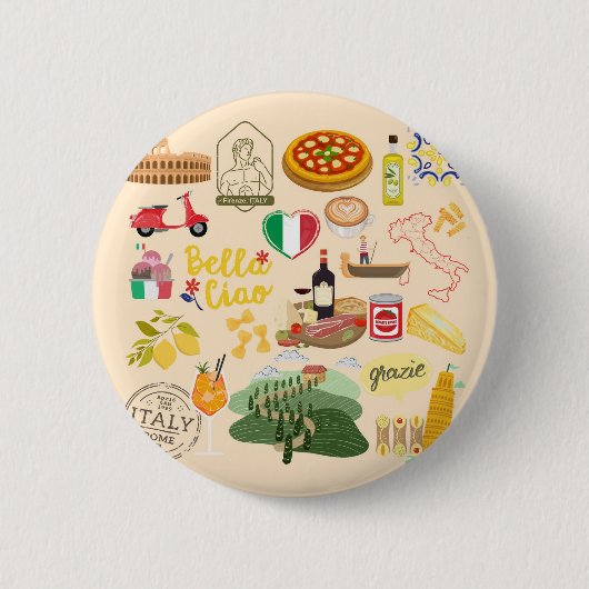 Italië Symbolen Ronde Button 5,7 Cm (Voorkant)