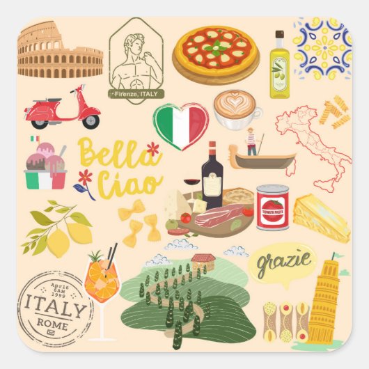 Italië Symbolen Vierkante Sticker (Voorkant)