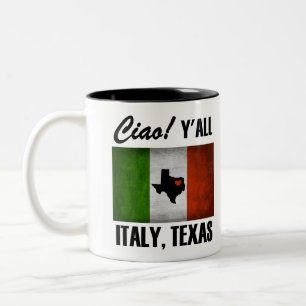 Italië, Texas Ciao! Y'all Tricolore Italiaanse vla Tweekleurige Koffiemok