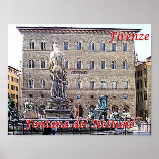 Italië - Toscane - Florence - fontein Neptun - Poster (Voorkant)