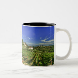 Italië, Toscane, Greve. De wijngaarden van Castell Tweekleurige Koffiemok