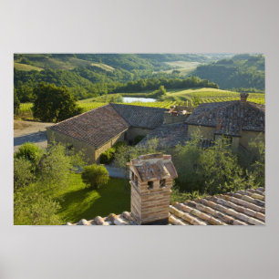 Italië, Toscane. Roofop-uitzicht van de villa Poster