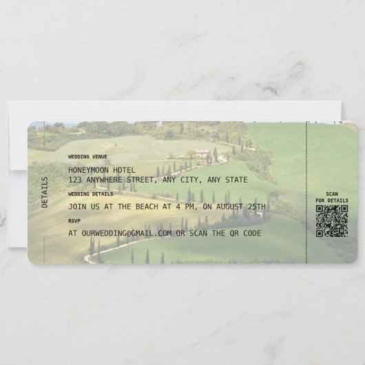 ITALIË Tuscany Boarding Pass QR Photo Weddenschap Kaart (Achterkant)