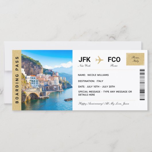 Italië Vakantie Reis Cadeau Ticket Instapkaart (Voorkant)