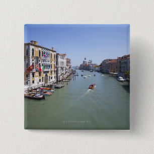 Italië, Venetië, Boats op kanaal in de stad Vierkante Button 5,1 Cm