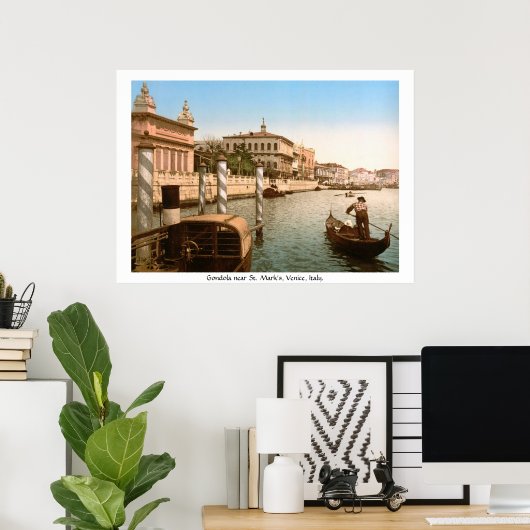 Italië, Venetië Gondola bij Mark's Basilica Poster (Thuiskantoor)